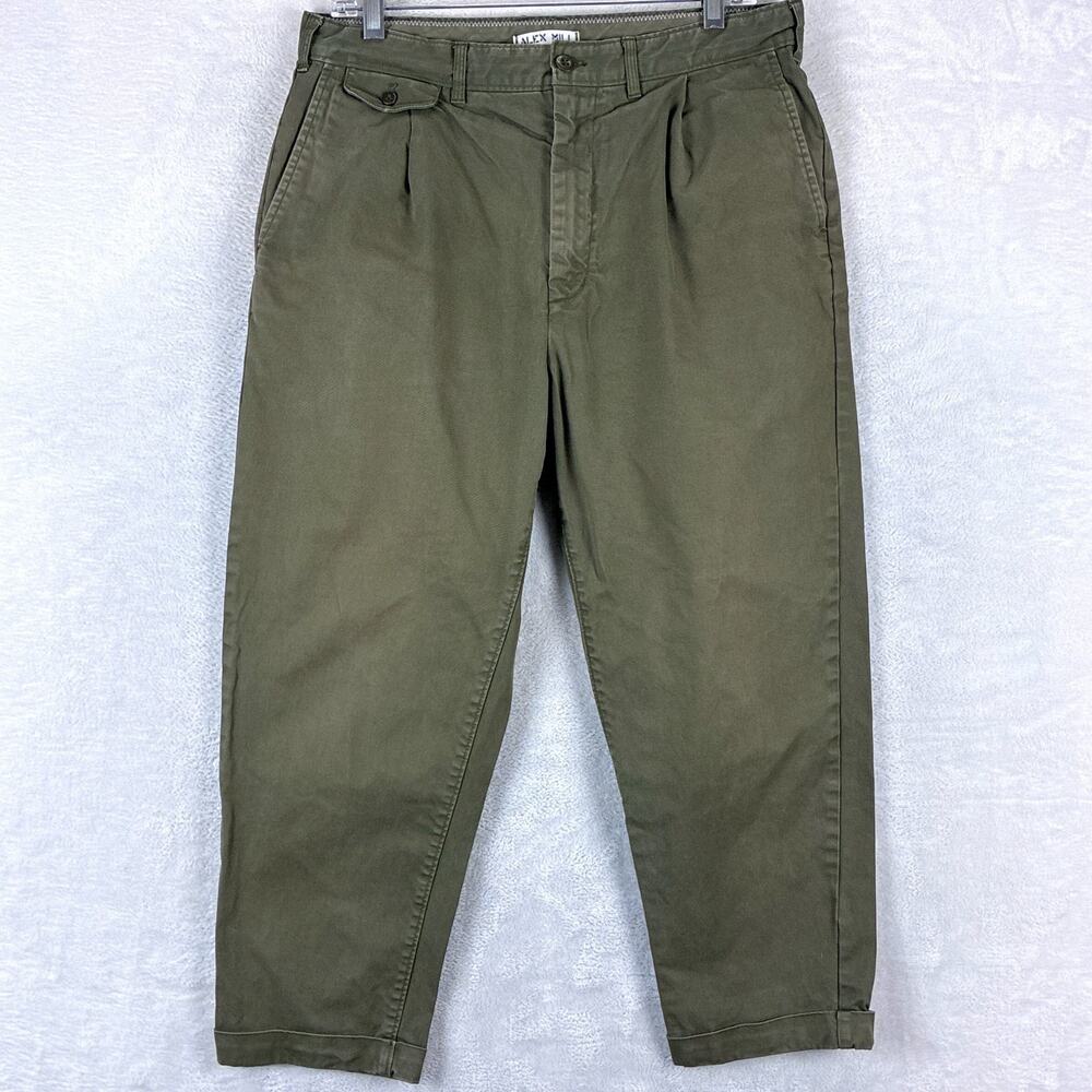 Alex Mill Pants Mens 32x27 Olive Green Field Chino Pleated Cuffed Crop Preppy